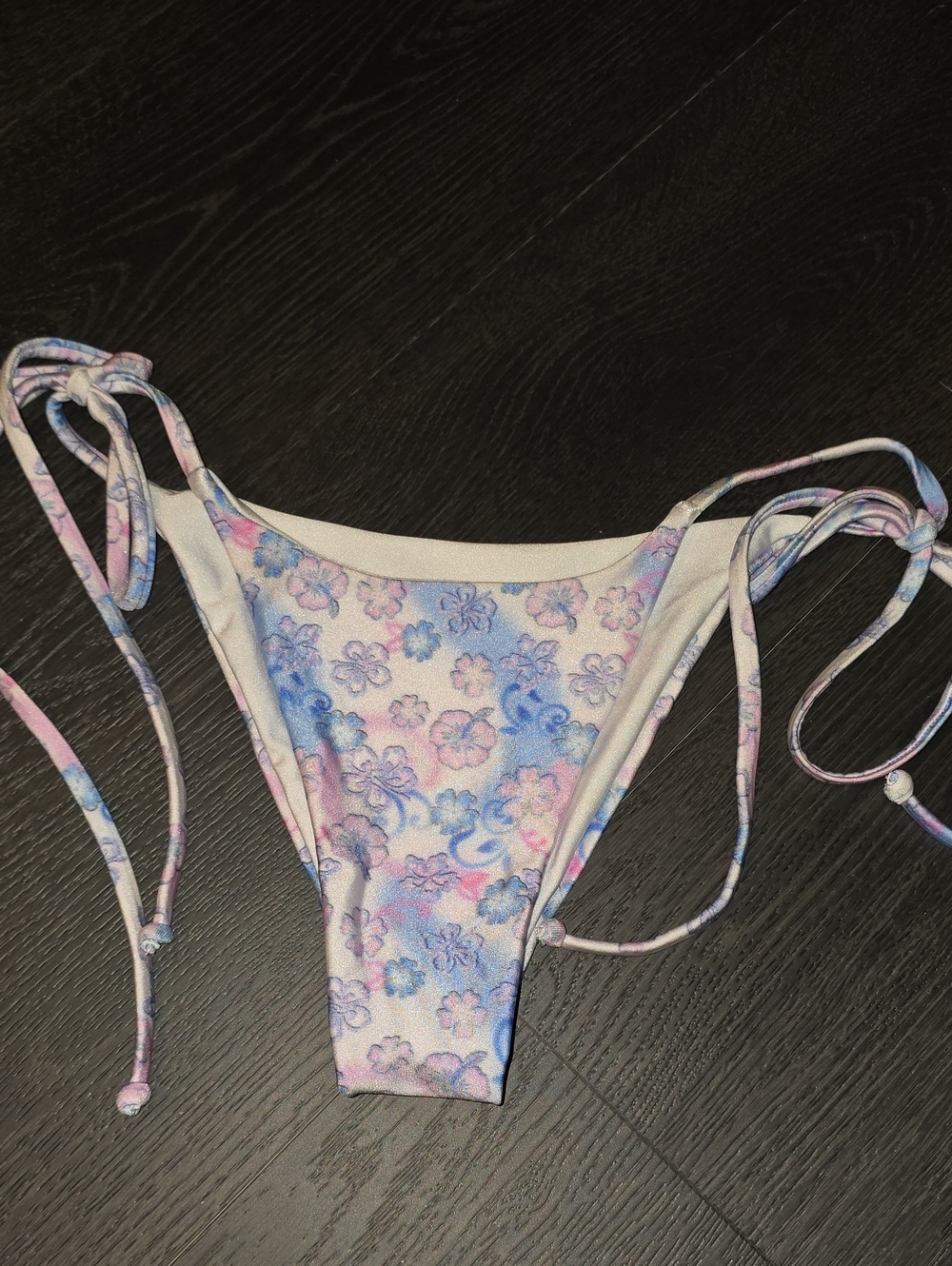 Frankie's Bikinis Pastel Floral Tie-Side Bikini Bottom in Pink & Blue